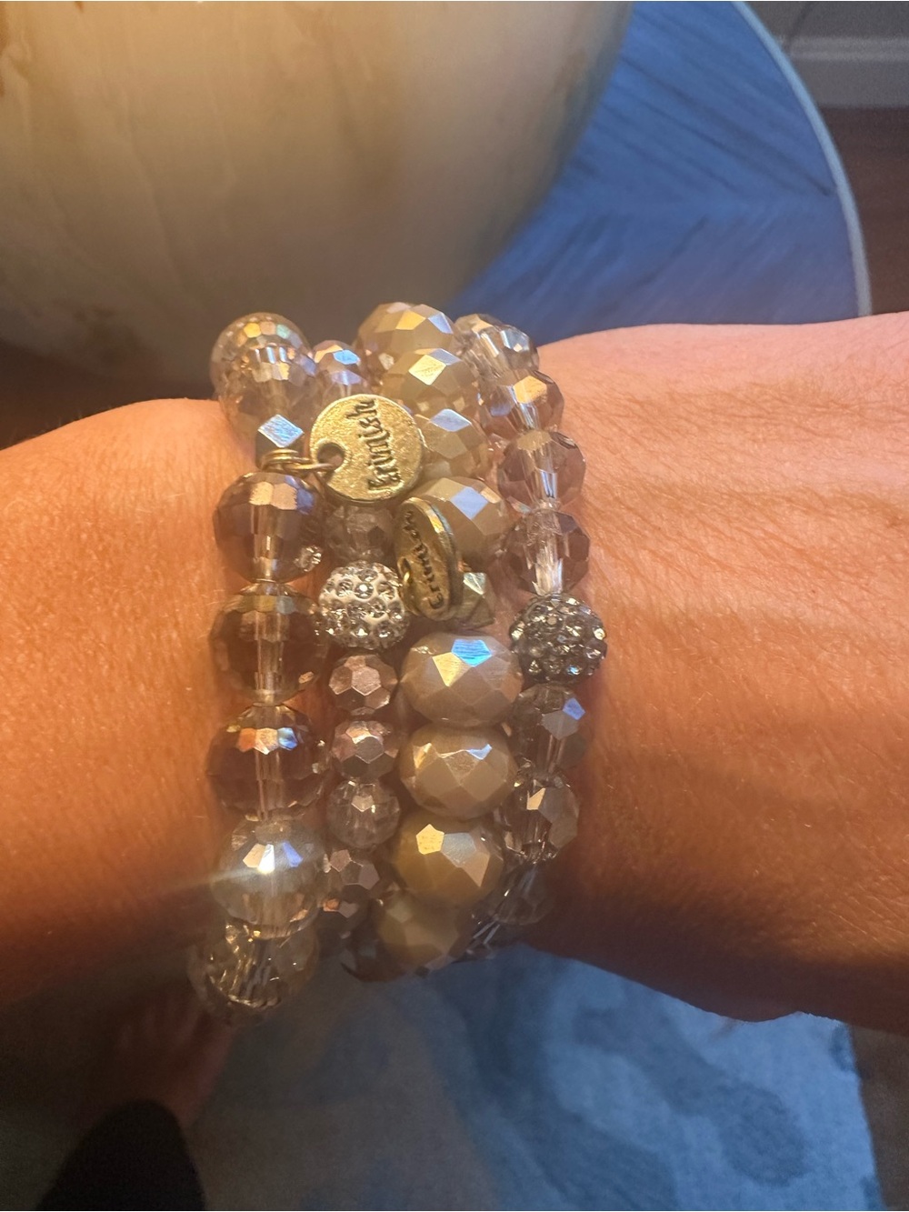 Erimish Champagne Iridescent Bead Stretch Bracelet Stack
